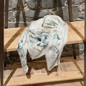 Alexander McQueen Ivory Green Floral Lily Skull Stole Scarf